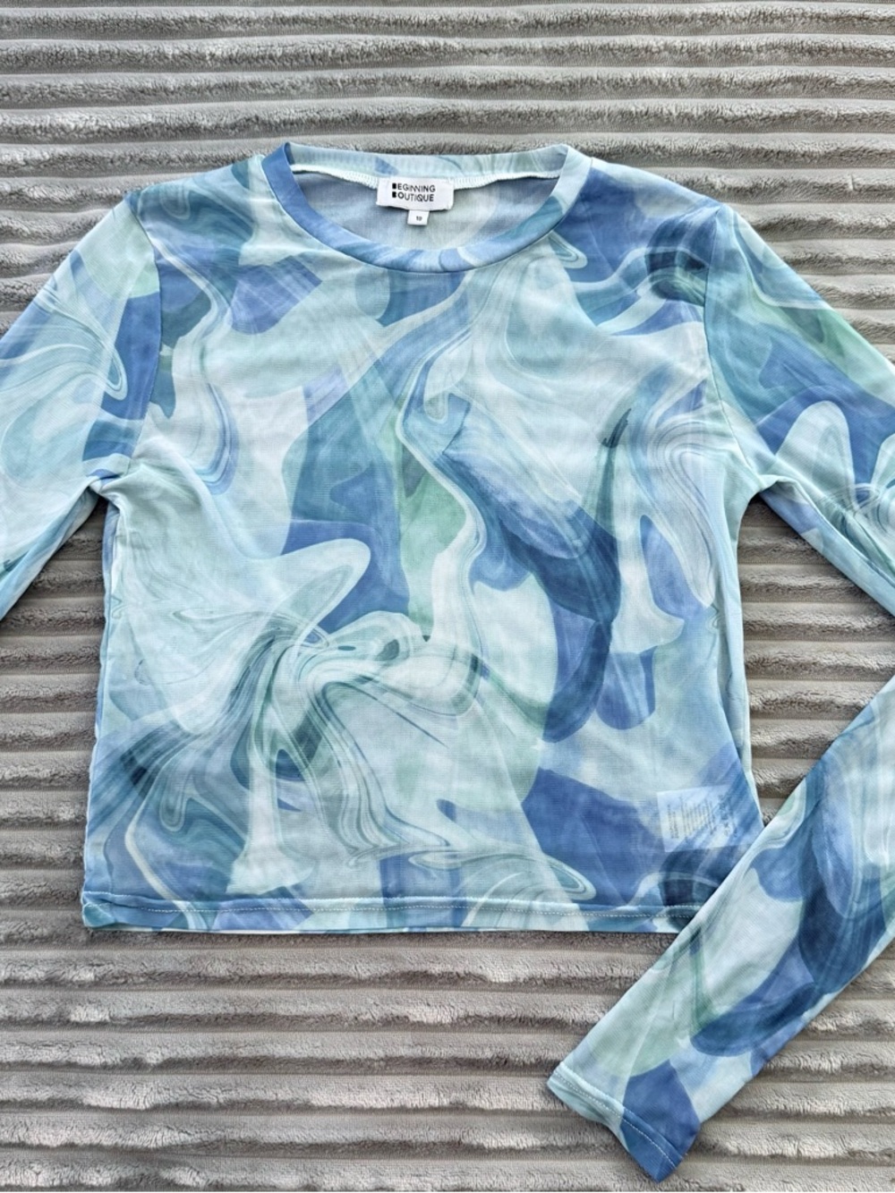 Harper Blue Print Mesh Long Sleeve Top